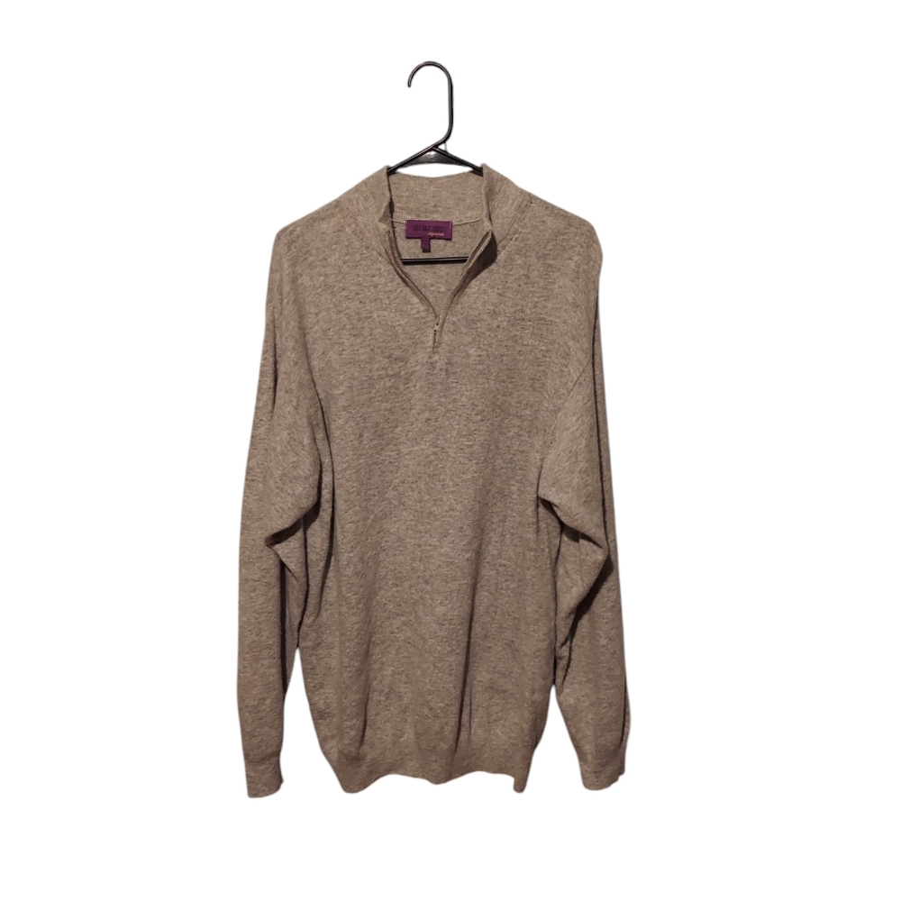 Old Money Preppy Wool Cashmere Sweater L Grey Quarter Zip Grandpa Cabincore